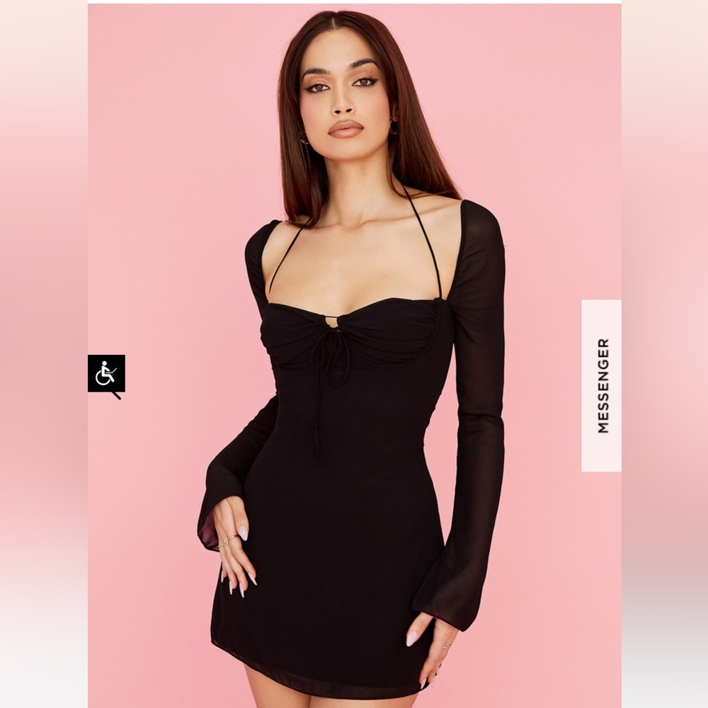 House of CB black chiffon babydoll dress